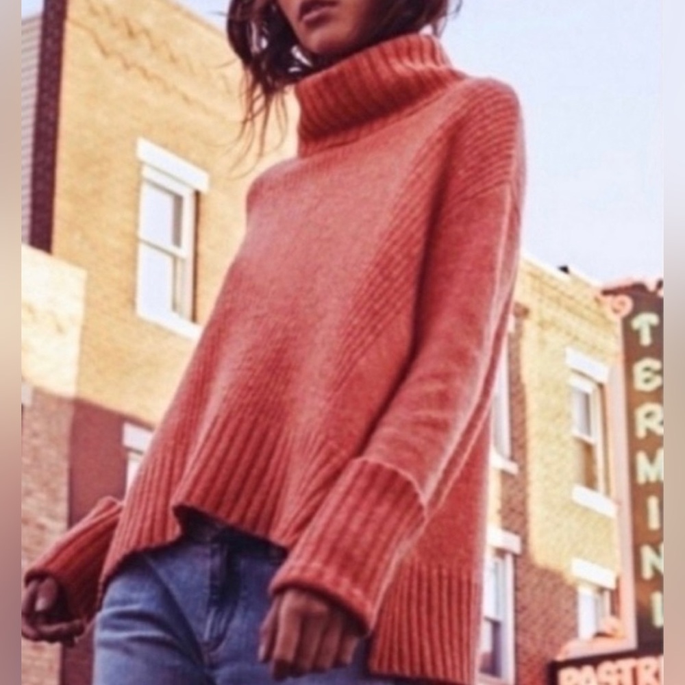 Anthropologie Moth Coral Cowl Neck Wool Blend Sweater